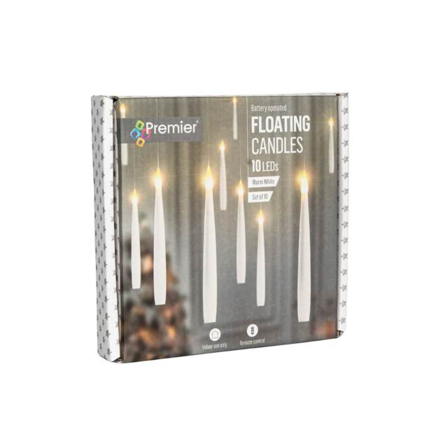 Set of 10 15cm Floating White LED Battery Candles in Warm White with Remote Control