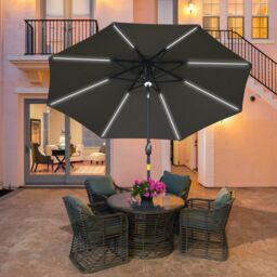 Outsunny 2.7m Garden Parasol Umbrella w/ LED Solar Light Crank Tilt Grey Grey