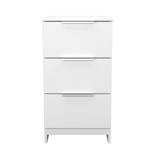 Dover 3 Drawer Bedside Cabinet in White Matt & White (Ready Assembled) White White Matt & White