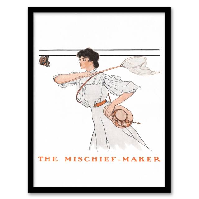 Edward Penfield Framed Wall Art Mischief Maker Woman With Butterfly Net