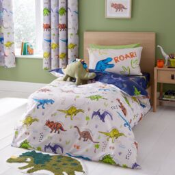 Prehistoric Dinosaurs Reversible Duvet Cover Set Cream Natural Toddler
