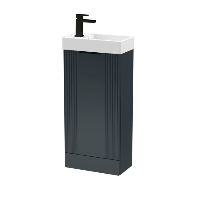 Balterley Floor Standing Cloakroom Vanity Basin Unit with Handle Compact Bathroom Storage Grey Satin Soft Black 781 x 400 x 222mm 1