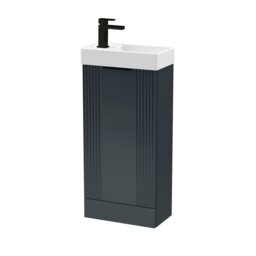 Balterley Floor Standing Cloakroom Vanity Basin Unit with Handle Compact Bathroom Storage Grey Satin Soft Black 781 x 400 x 222mm 1