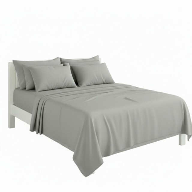 Plain Poly Cotton Easy Care Fitted Flat Sheet Matching Pillowcases Set Silver Single