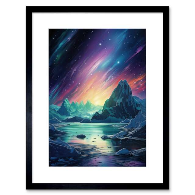"Purple Aurora Borealis Dawn Antarctica 9x7"" Black Framed Wall Art Print"