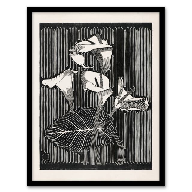 Samuel J De Mesquita Framed Wall Art Stylised Calla Lily Flowers Home Décor