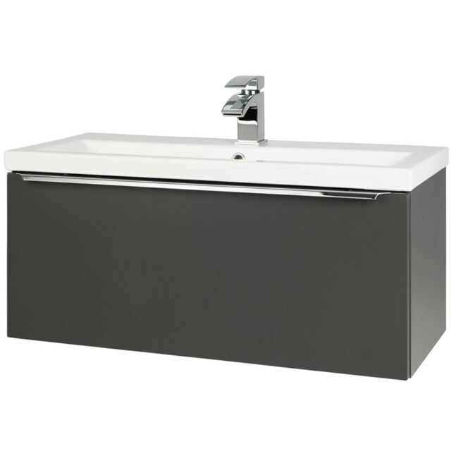 800mm Bathroom Matt Dark Grey Wall Mounted Vanity Unit and Basin (Central) - Brassware Not Included Grey Grey 1