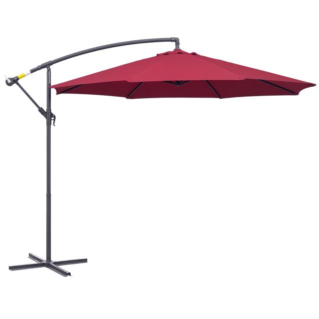 Outsunny 3(m) Garden Banana Parasol Cantilever Umbrella w/ Crank, Wine Red Red