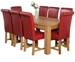 Dakota 182 x 92cm Oak Large Dining Table and 8 Washington Leather Chairs Red Red