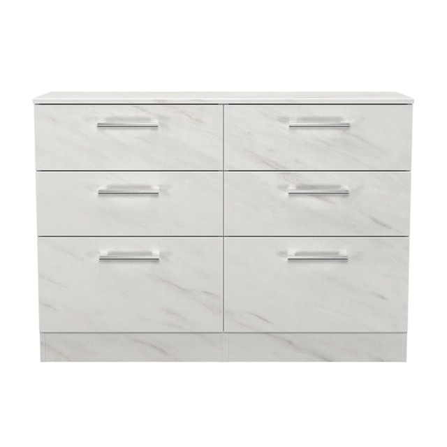 Cornwall 6 Drawer Wide Chest of Drawers in Marble (Ready Assembled) White Marble