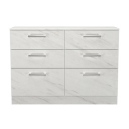 Cornwall 6 Drawer Wide Chest of Drawers in Marble (Ready Assembled) White Marble