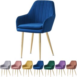 MOF Dining chair Armchair with Armrest & Backrest Upholstered seat with Metal legs T05 Blue