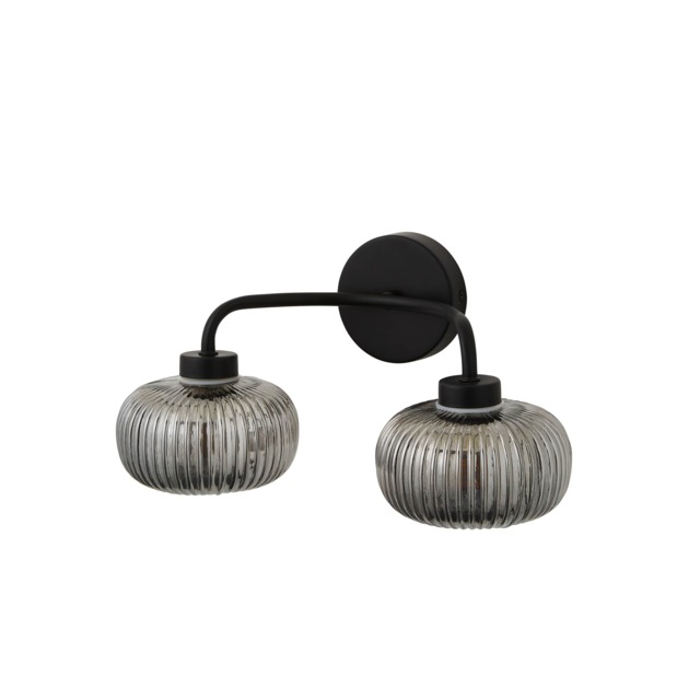 ValueLights Amaia Pair Black IP44 2 Way Smoke Glass Wall Lights & Bulbs Black