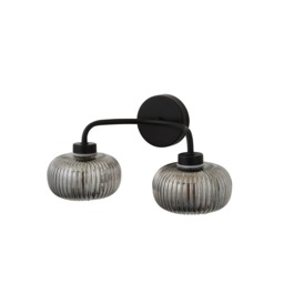 ValueLights Amaia Pair Black IP44 2 Way Smoke Glass Wall Lights & Bulbs Black