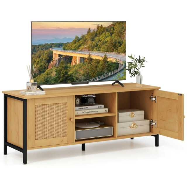 COSTWAY Boho TV Stand for 55 Inches Entertainment Center Yellow Yellow 1