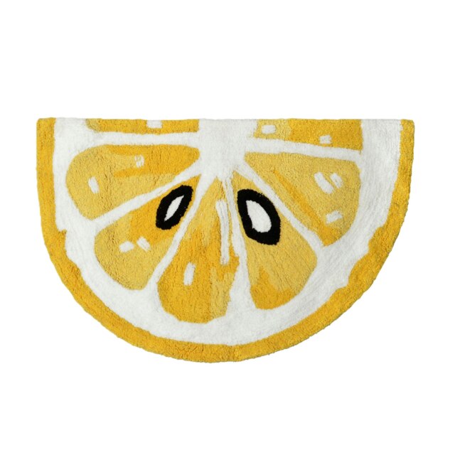Semi Circle Lemon Bath Mat Non Slip - Fun, Colourful Rug Yellow 50 x 80cm