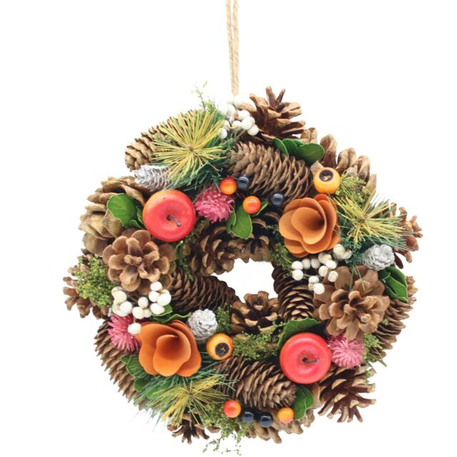 Christmas Wreath Festive Decoration with Jute Hanger Traditional Pinecone Decor Multi Autumn Orange 25cm 1