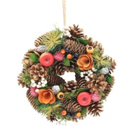 Christmas Wreath Festive Decoration with Jute Hanger Traditional Pinecone Decor Multi Autumn Orange 25cm 1