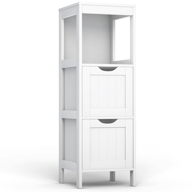 COSTWAY Bathroom Floor Cabinet Side Storage Organizer White 1