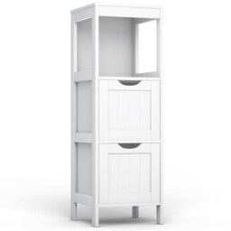 COSTWAY Bathroom Floor Cabinet Side Storage Organizer White 1