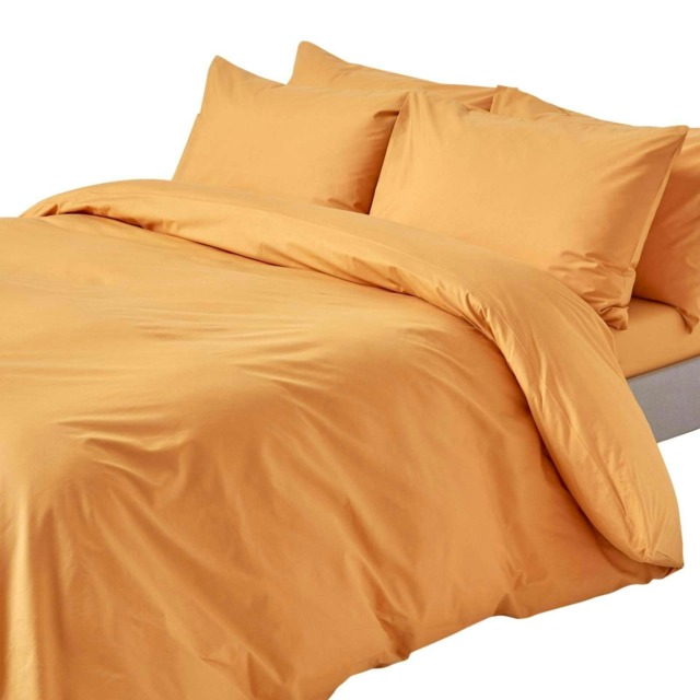 Homescapes Mustard Yellow Cotton Duvet Cover Set - 200 Thread Count - Double Yellow Double