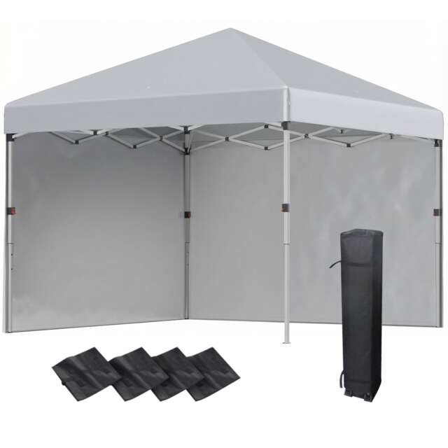 Outsunny 3x3 M Pop Up Gazebo Party Tent, 2 Sidewalls, Weight Bags Light Grey Grey Light Grey