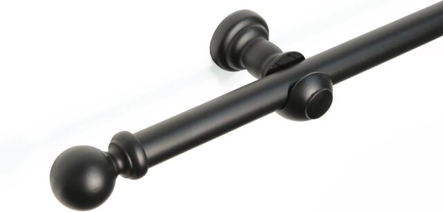 Lister Cartwright 28 mm Eyelet Wooden Curtain Pole Set Fixed Length (Black Traditional Ball, 400 cm)