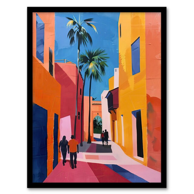 Vibrant Casablanca Street African Home Decor Black Framed Wall Art Print A4