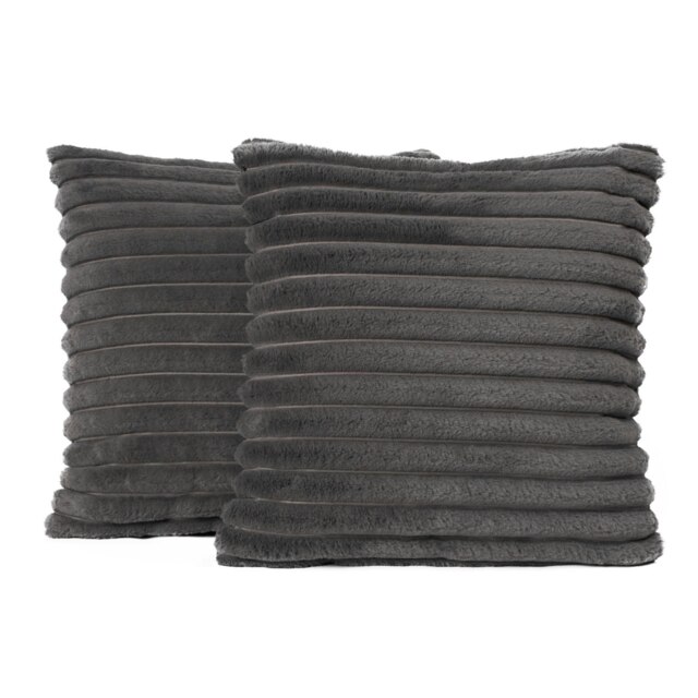 OHS 2 x Faux Fur Matte Velvet Fleece Thick Ribbed Cushion Covers, 45x45cm - Charcoal