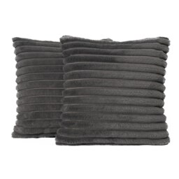 OHS 2 x Faux Fur Matte Velvet Fleece Thick Ribbed Cushion Covers, 45x45cm - Charcoal