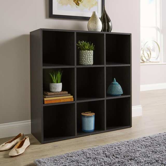 Storage Cube 9 Shelf Bookcase Wooden Display Unit Organiser Black