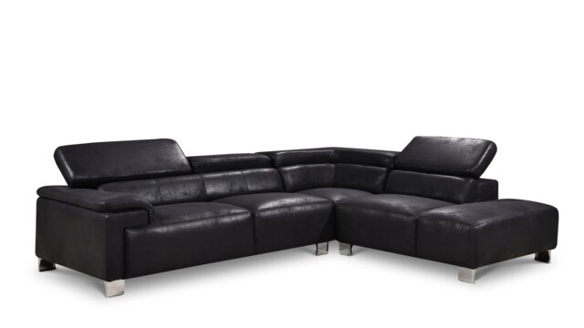 Faux Leather Black Suede Right Hand Facing Corner Sofa LIVORNO