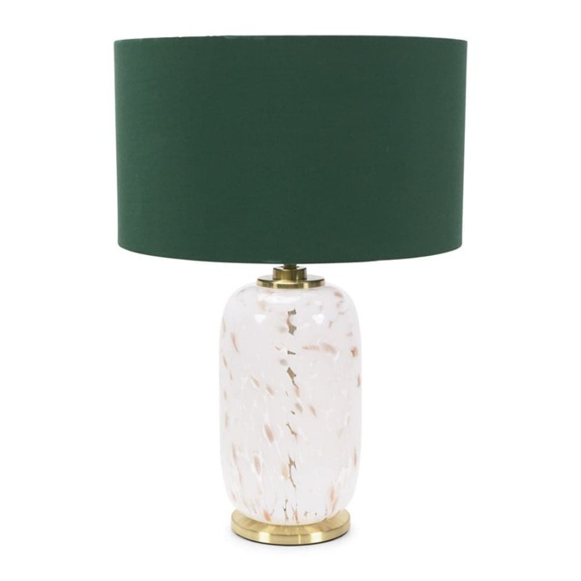 ValueLights India Green Shade on Rounded White Confetti Glass Table Lamp and Bulb