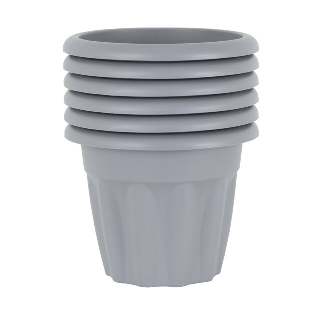 Wham Vista 6 x 25cm Round Plastic Garden Planters Grey Upcycle Grey