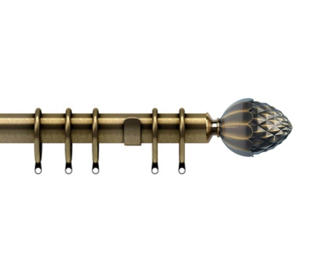 35mm Fixed Length Metal Curtain Pole Set Antique Brass Acorn Finial 125cm Bronze Bronze