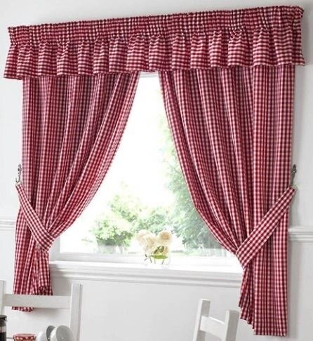 Gingham Kitchen Curtains - Red - 117cm x137cm
