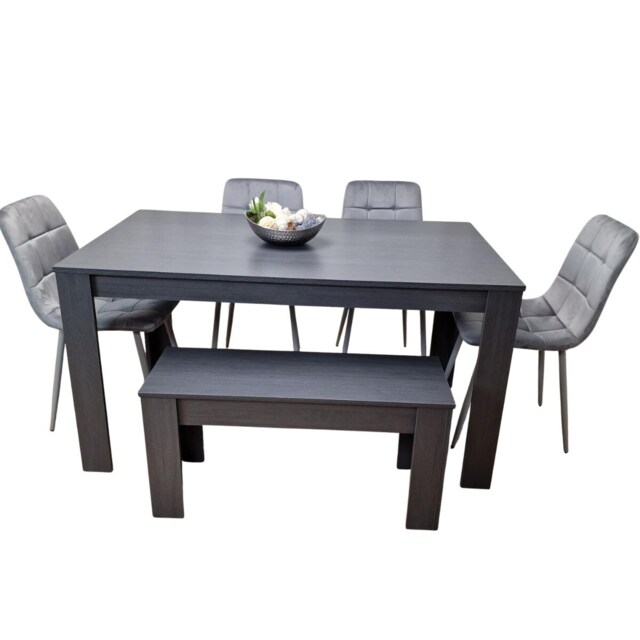 Kosy Koala Modern Dark Grey Dining Table Set with 4 Grey Velvet Chairs And 1 Bench
