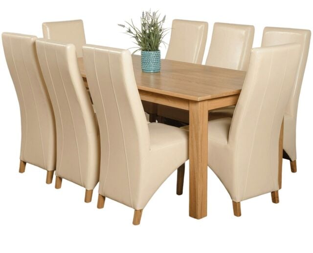 Oslo 180 x 90 cm Large Oak Dining Table and 8 Lola Leather Chairs Cream Cream