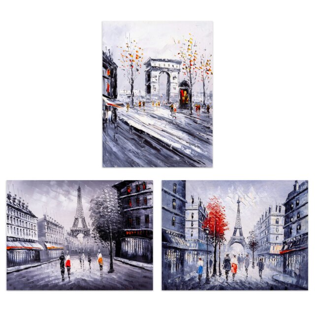 Set of 3 Paris Winter Oil Paintings Eiffel Tower Arc De Triomphe Wall Art Print A4