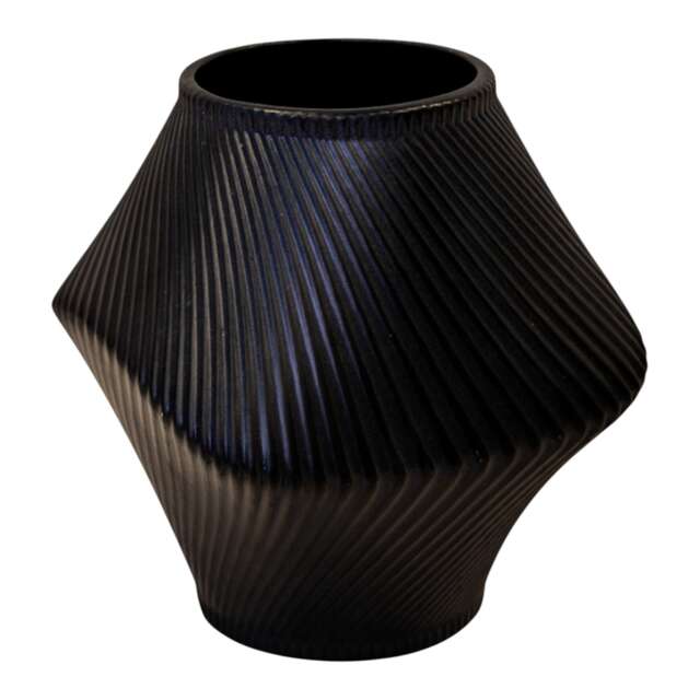 Short Graphite Sculptural Ribbed Vase