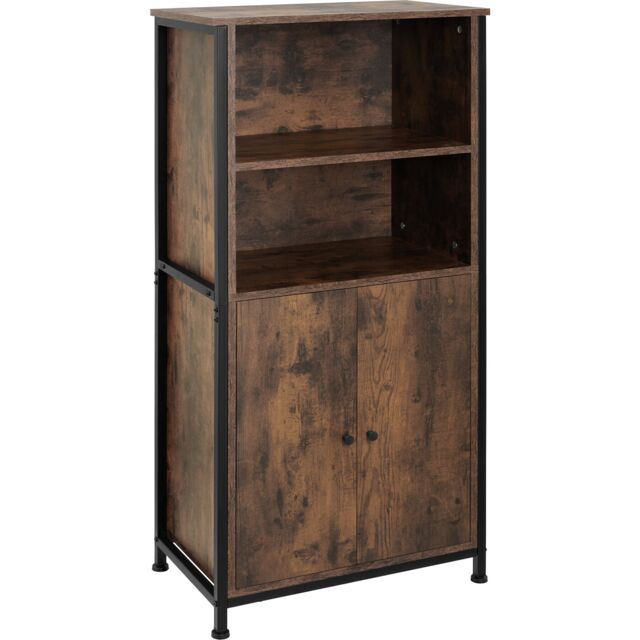 Display Cabinet Doncaster - open shelving, 2 cupboards, adjustable shelves Brown Industrial wood dark, rustic 60 x 38 x 125 cm 1