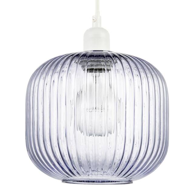 Modern Designer Soft Lilac Line Ribbed Glass Round Pendant Lamp Shade