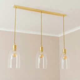 ValueLights Kira Glass Dome 3 Drop Bar Brushed Gold Diner Ceiling Pendant Light with Bulbs Gold