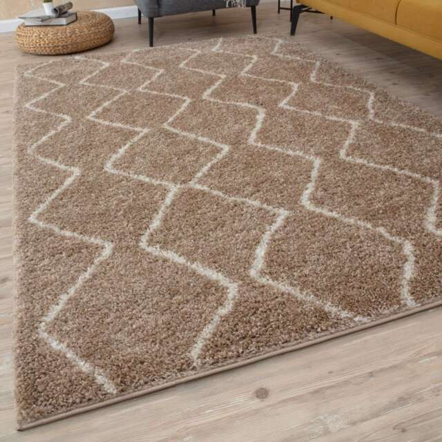 The Rugs Moroccan Collection Soft High Pile Shaggy Zigzag Rugs and Runners Living Room