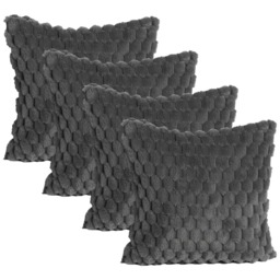 OHS 4 x Faux Fur Waffle Fleece Soft Cushion Covers, 45x45cm - Charcoal