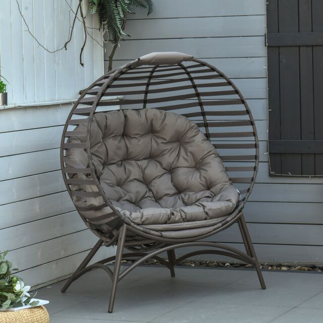 Outsunny Egg Chair w/ Cushion Steel Frame and Side Pocket, Brown Brown Sand brown