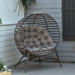 Outsunny Egg Chair w/ Cushion Steel Frame and Side Pocket, Brown Brown Sand brown