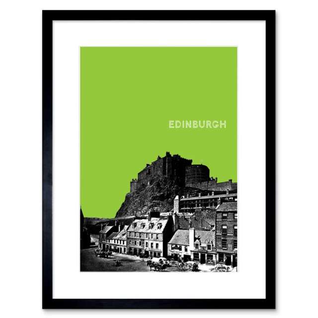 "Grassmarket Edinburgh castle Scotland Scottish Green 9x7"" Black Framed Wall Art Print"