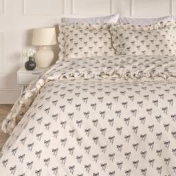 OHS Ditsy Bow Frill Duvet Cover Set with Pillowcase Soft Microfibre Bedding Cream Monochrome Double