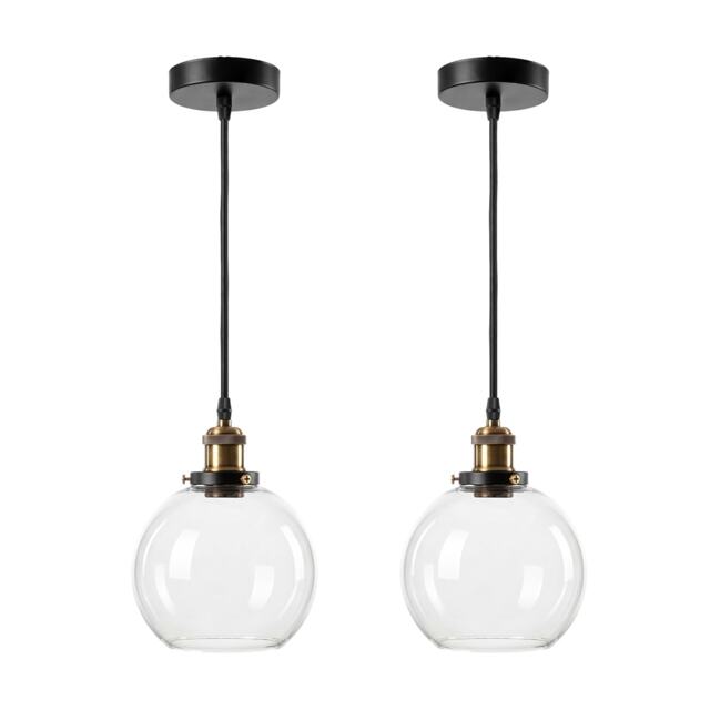 Emitto 2PCS Ceiling Pendant Light Industrial Glass LampShade Adjustable Cable